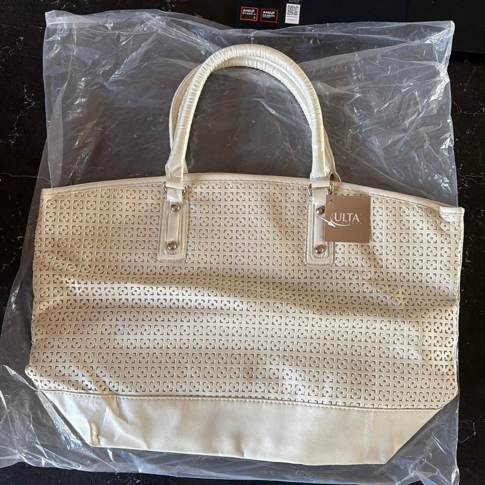 ULTA Tote Bag Large Lustrous Pearl Cream w/ Geo Cut Outs